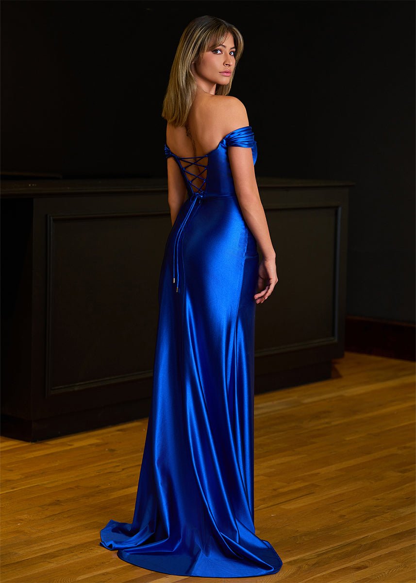 KissProm-Adelaide Royal Blue Mermaid Satin Long Prom Dress With Slit