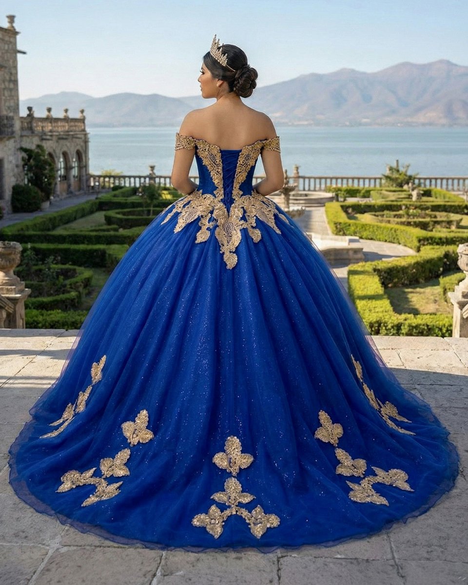 KissProm Royal Blue Off the Shoulder Quinceanera Dresses with Appliques, Royal Blue / 4