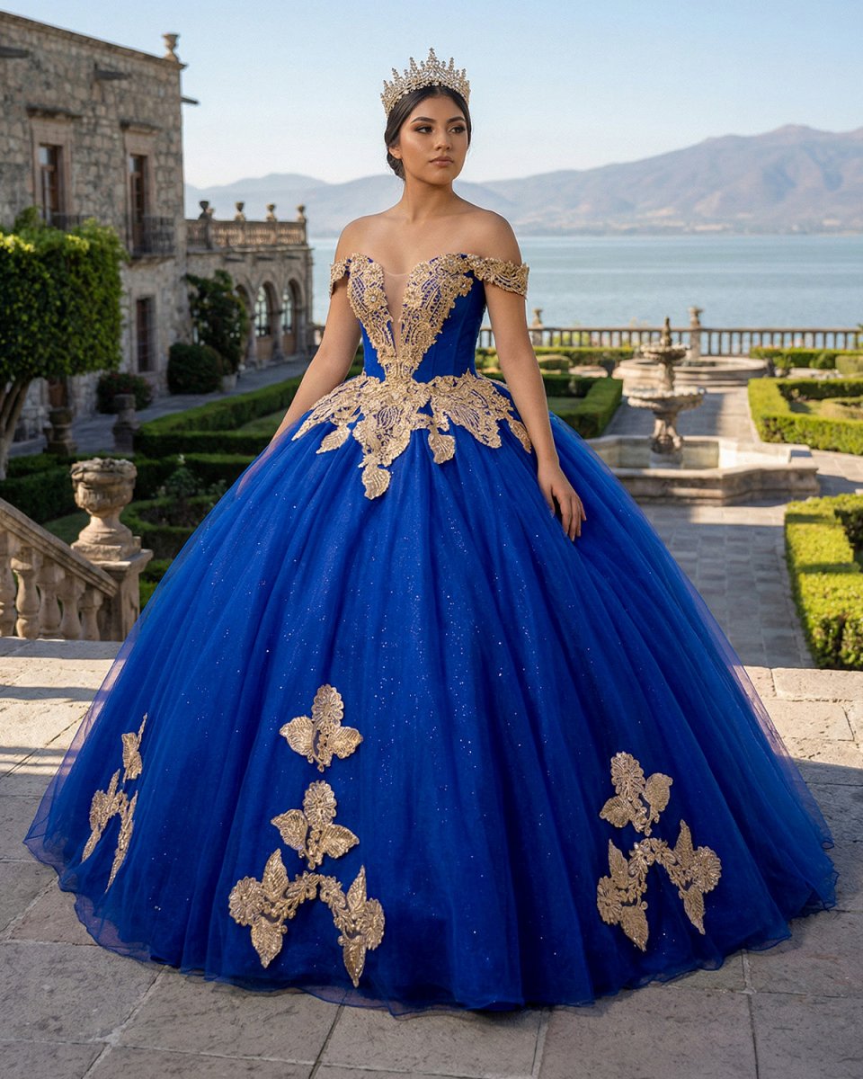 KissProm Royal Blue Off the Shoulder Quinceanera Dresses with Appliques, Royal Blue / 4