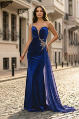 Royal Blue One Shoulder Sheath Long Party Dress with Slit | KISSPROM