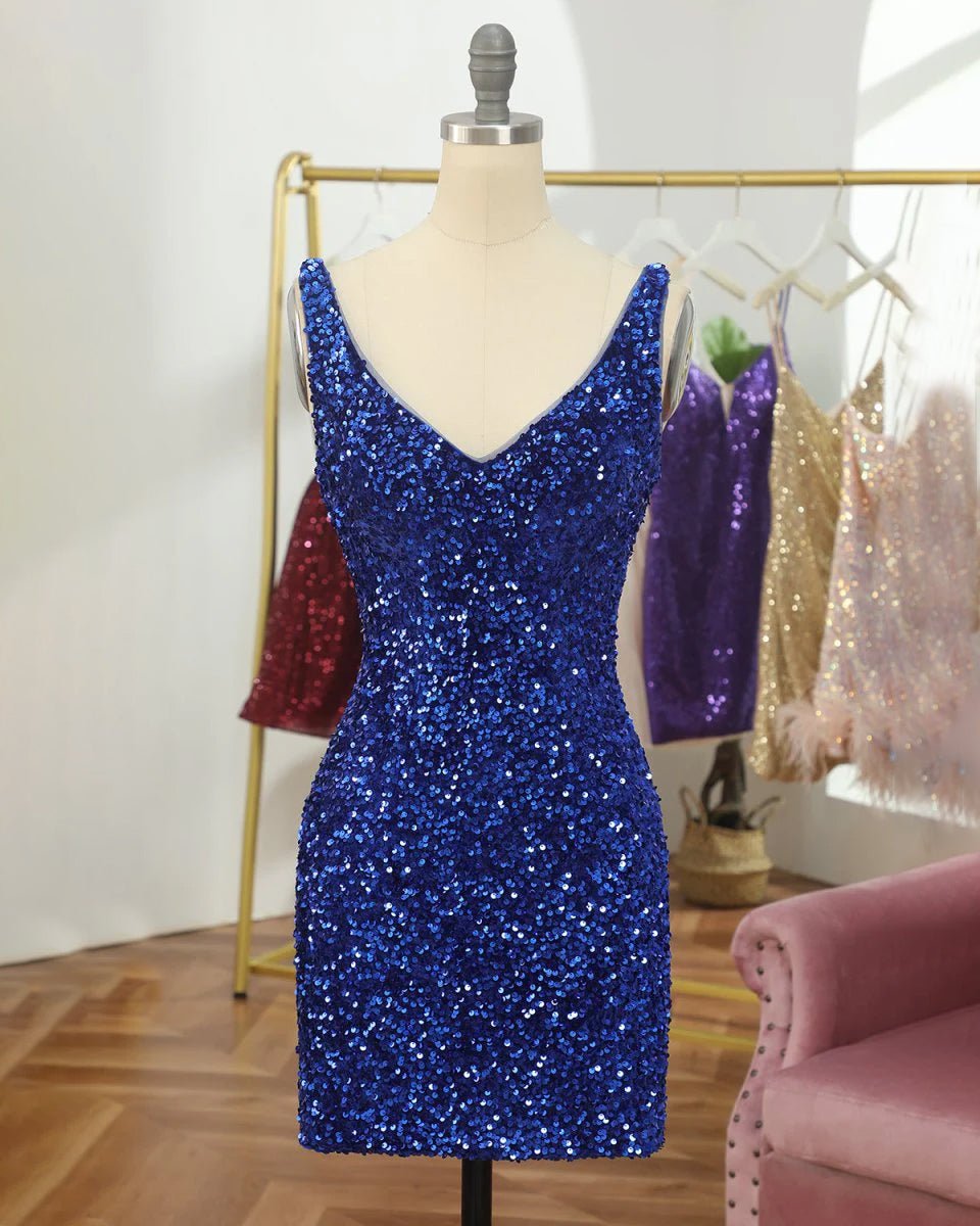 Mia | Light Blue Open Back Sequins Tight Homecoming Dress