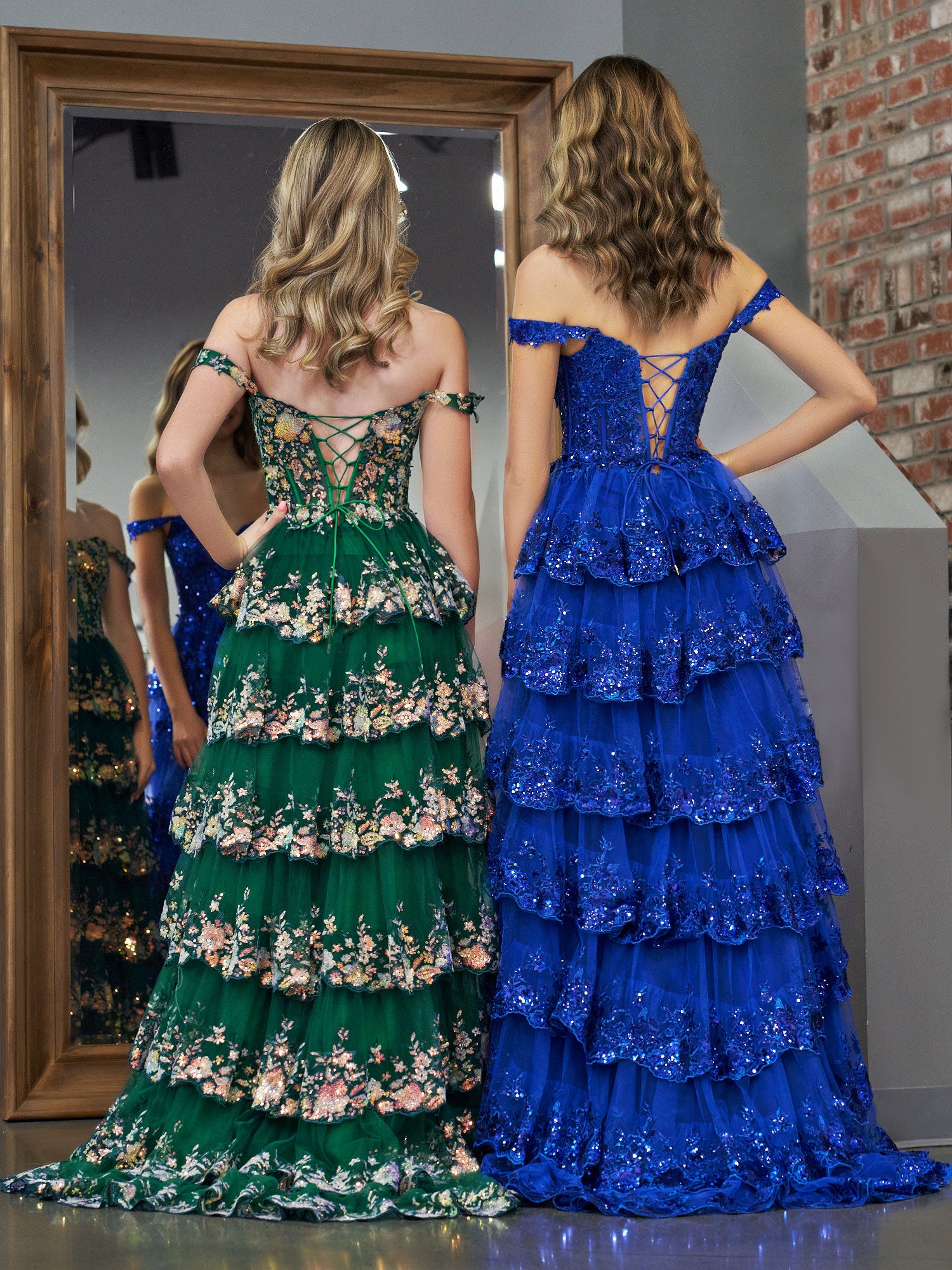 Royal Blue Princess A Line Off the Shoulder Corset Prom Dress with Lace Ruffles