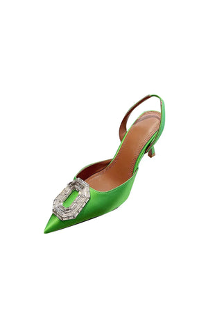 Royal Blue Satin Buckled Mid Heel Stiletto Sandals - KissProm