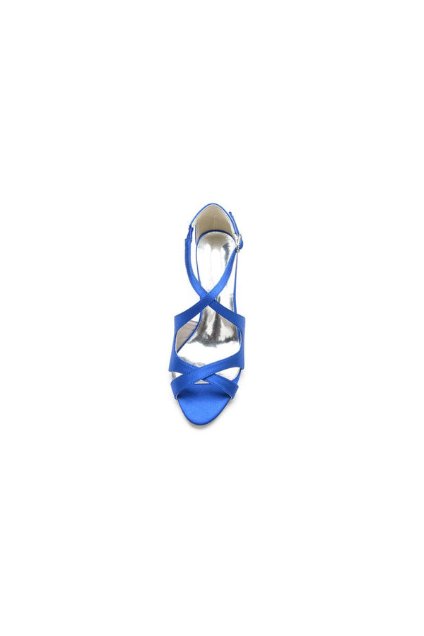 Royal Blue Satin Cross - Strap Pump with Ankle Strap - KissProm
