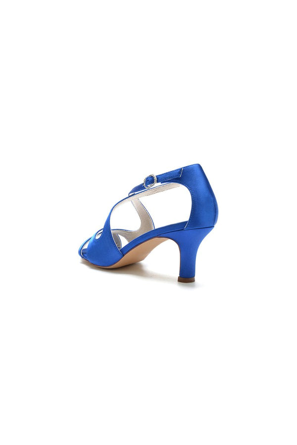Royal Blue Satin Cross - Strap Pump with Ankle Strap - KissProm