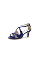 Royal Blue Satin Cross - Strap Pump with Ankle Strap - KissProm
