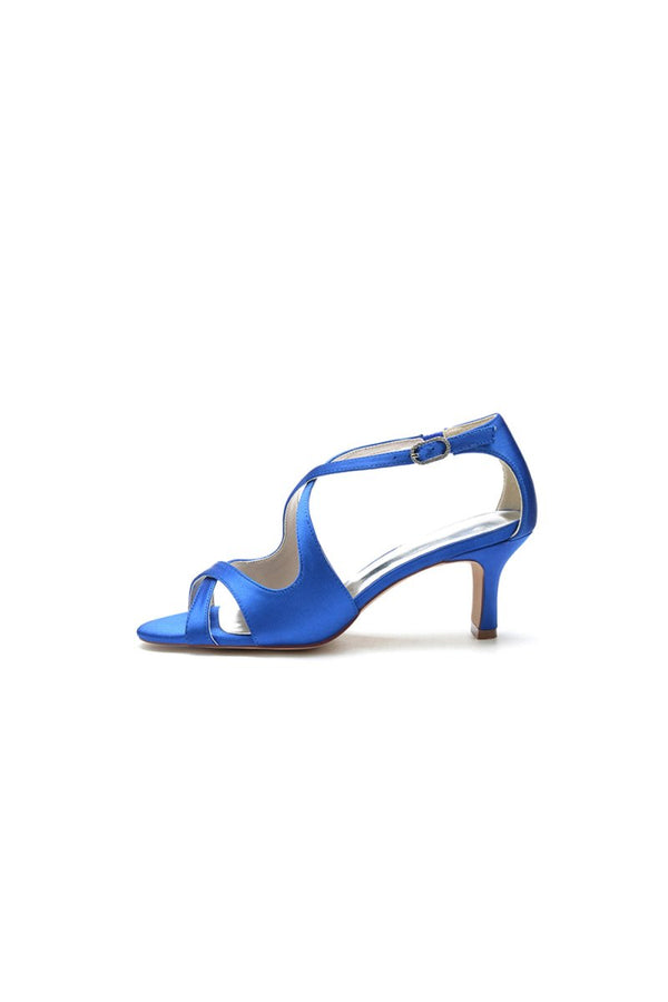 Royal Blue Satin Cross - Strap Pump with Ankle Strap - KissProm