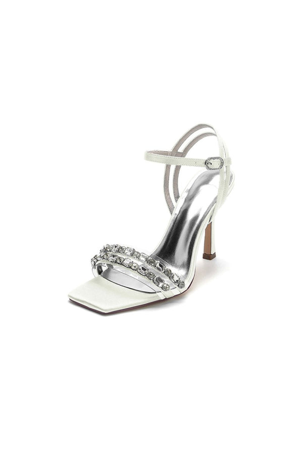 Royal Blue Satin Heels with Double Crystal Straps - KissProm