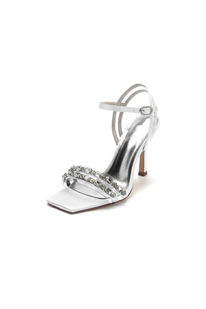 Royal Blue Satin Heels with Double Crystal Straps - KissProm