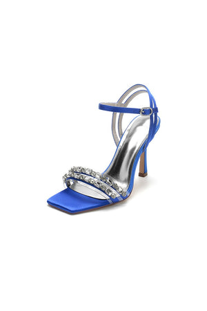 Royal Blue Satin Heels with Double Crystal Straps - KissProm