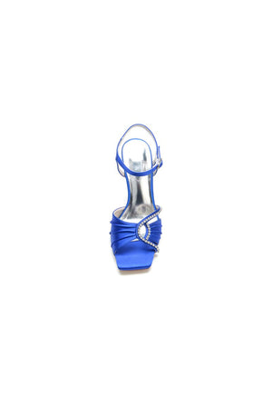 Royal Blue Satin Heels with Rhinestone Detailing - KissProm