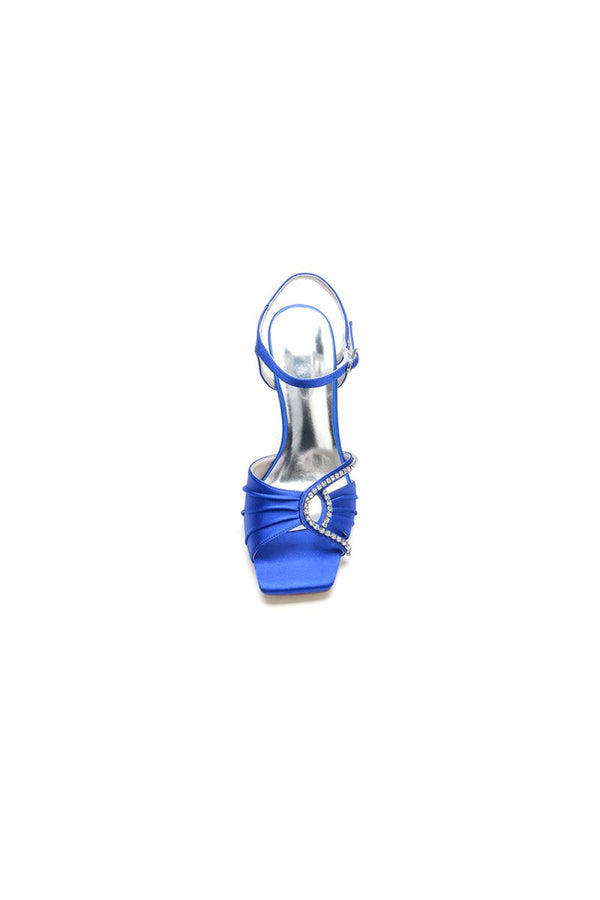 Royal Blue Satin Heels with Rhinestone Detailing - KissProm