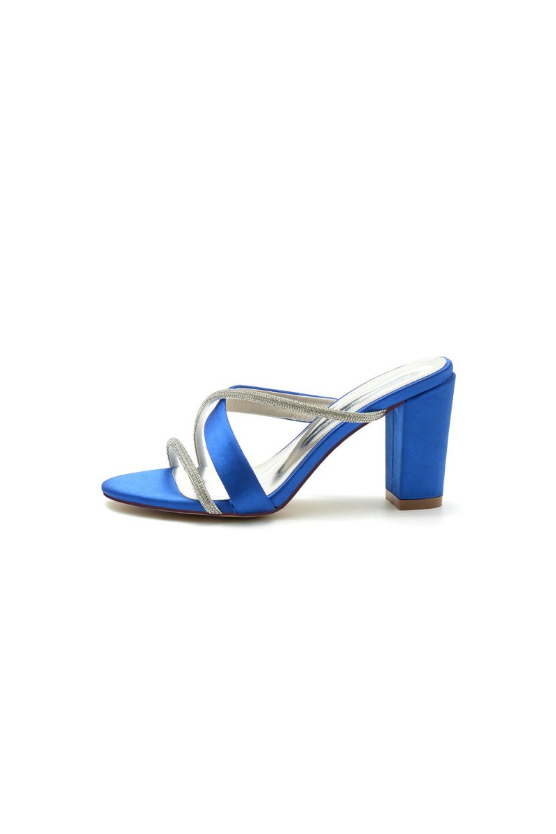 Royal Blue Satin High - Heeled Sandals - KissProm