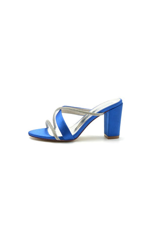 Royal Blue Satin High - Heeled Sandals - KissProm