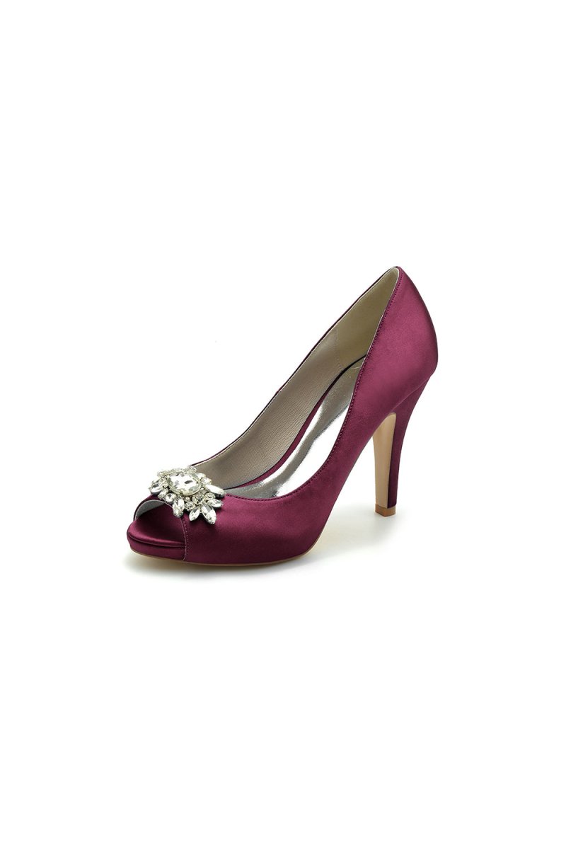 Champagne Satin High Heels with Crystal Flower Ornament - KissProm