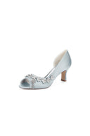 Royal Blue Satin High Heels with Intricate Silver Ornaments 36862 - 2A - KissProm