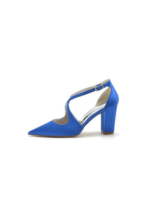 Black Satin Pump with Cross - Strap Design - KissProm