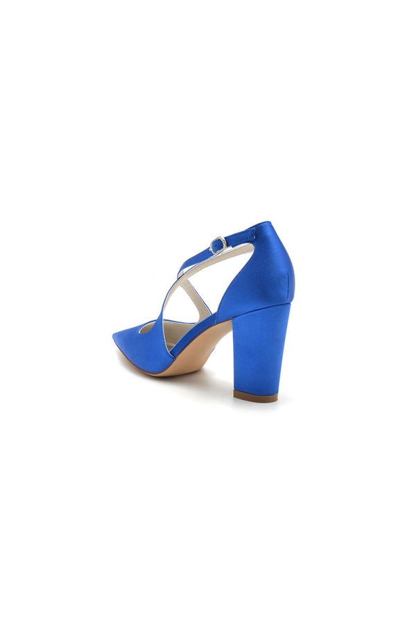 Black Satin Pump with Cross - Strap Design - KissProm