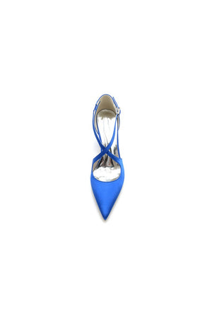 Black Satin Pump with Cross - Strap Design - KissProm