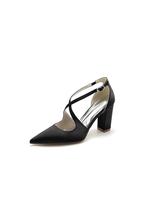 Black Satin Pump with Cross - Strap Design - KissProm