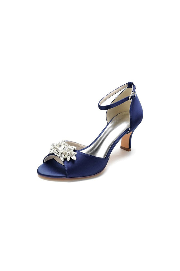 Royal Blue Satin Pump with Crystal Flower Accent - KissProm