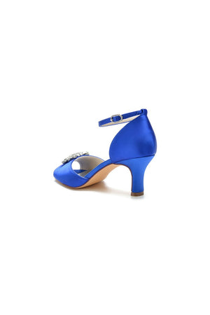 Royal Blue Satin Pump with Crystal Flower Accent - KissProm