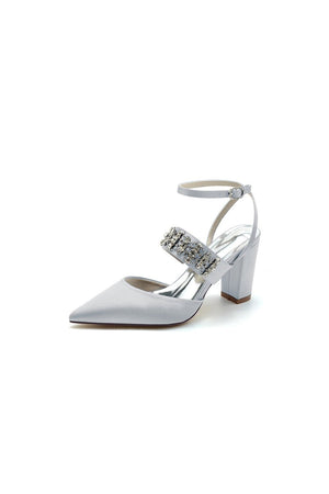 Black Satin Pump with Sparkling Silver Accent - KissProm