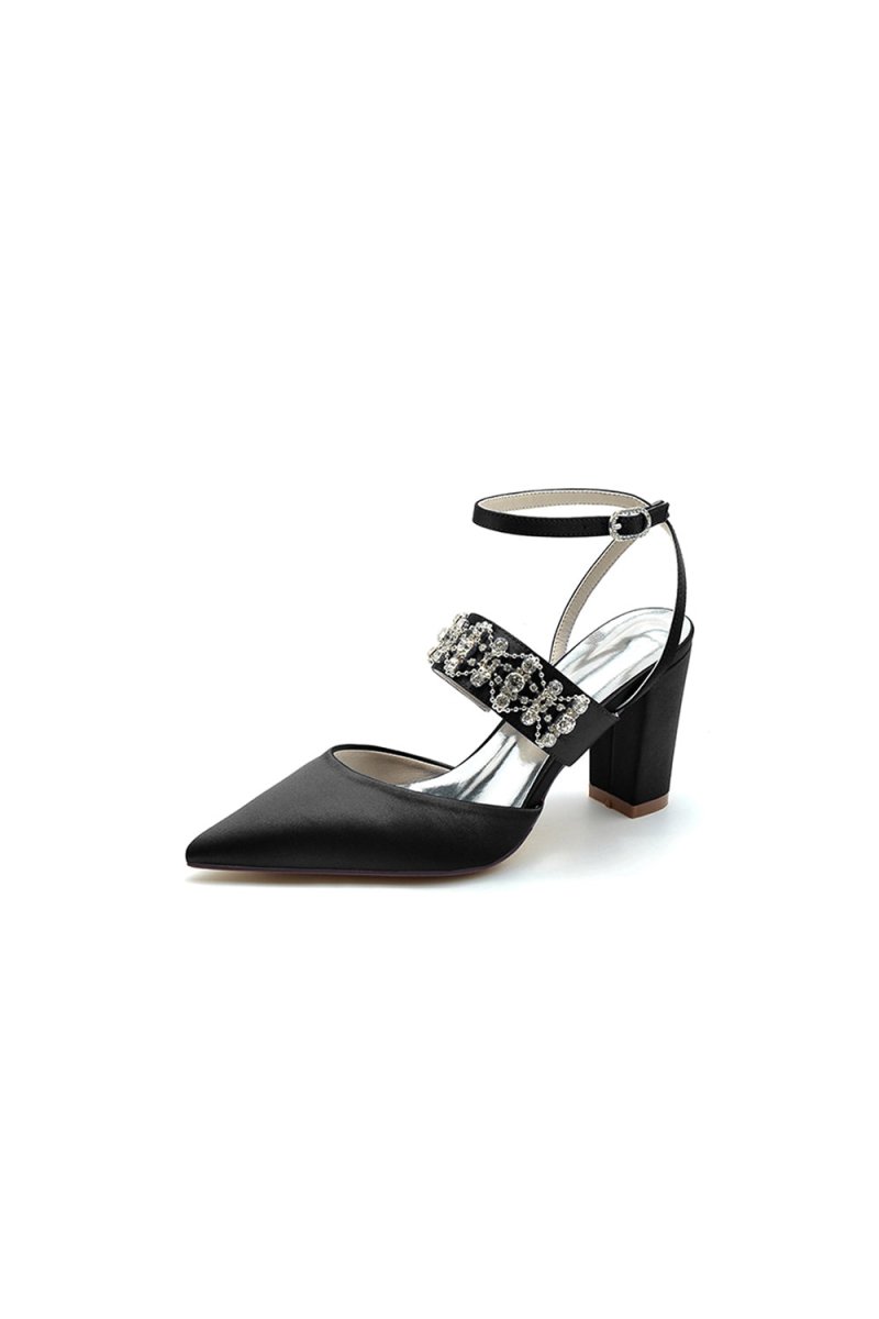 Black Satin Pump with Sparkling Silver Accent - KissProm