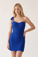 Royal Blue Scoop Neck Bodycon Beaded Mini Party Dresses With Bow | KISSPROM