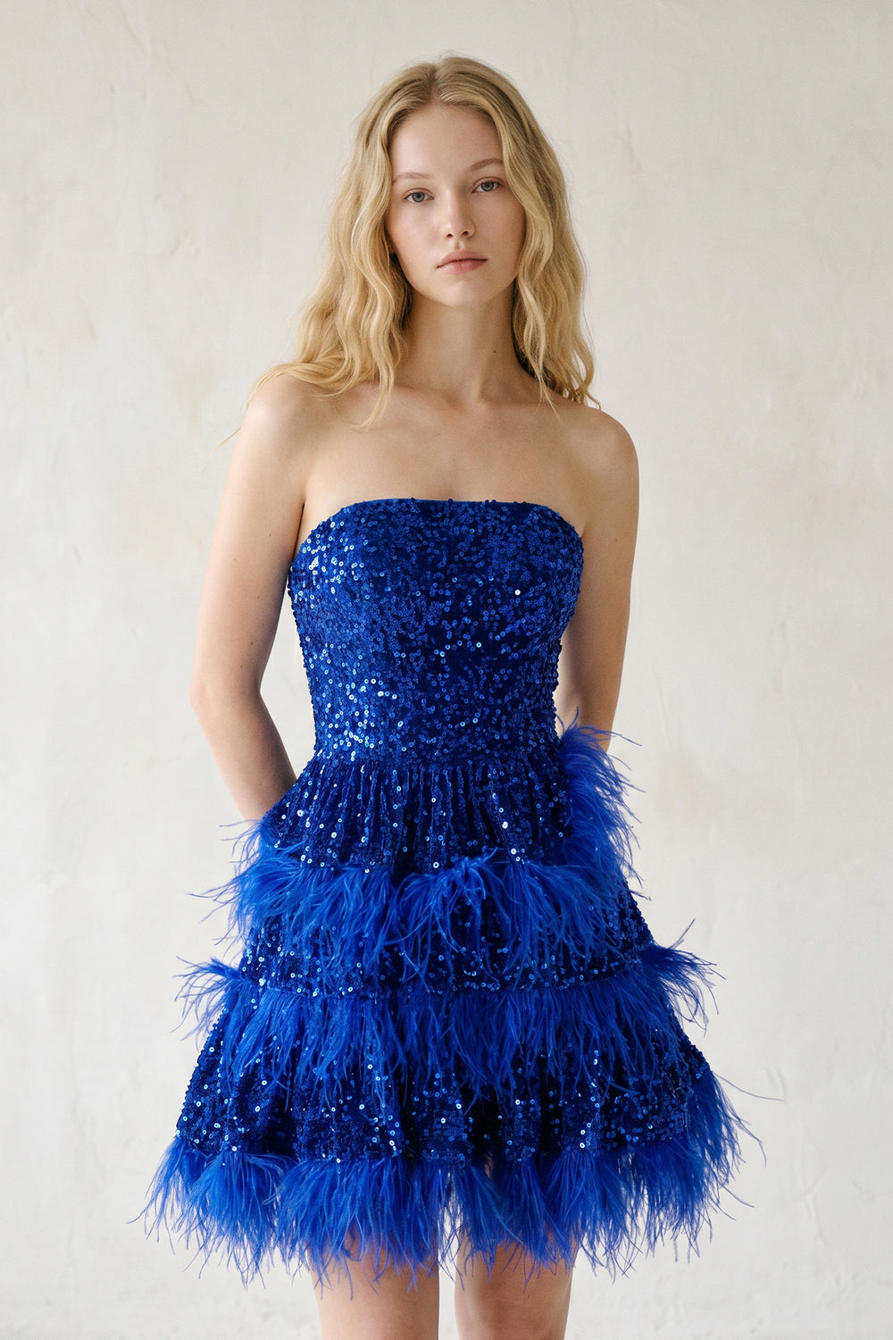 Siobhan | Royal Blue Sequin Short Prom Dresses with Feather