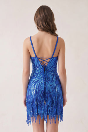 Royal Blue Sheath V Neck Sequined Tassels Homecoming Dresses (2) | KISSPROM