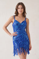 Royal Blue Sheath V Neck Sequined Tassels Homecoming Dresses | KISSPROM