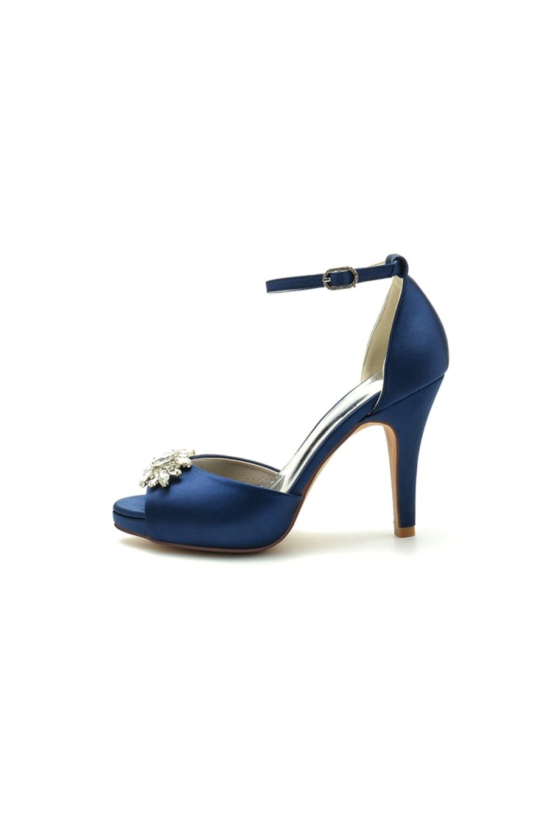 KissProm Royal Blue Silk Heels with Crystal Flower Ornament, Royal Blue / US11