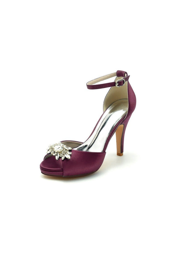 Royal Blue Silk Heels with Crystal Flower Ornament - KissProm