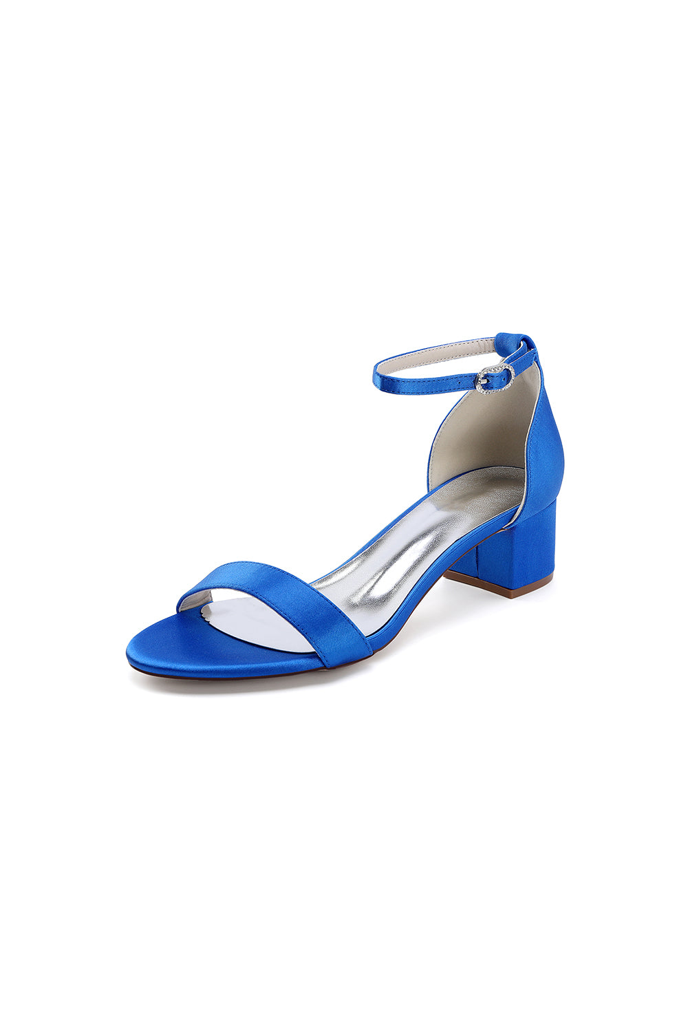 Royal Blue Simple Buckle Strap Open Toe Chunky Heels - KissProm