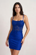 Royal Blue Spaghetti Straps Cross Back Bodycon Short Mini Homecoming Dresses | KISSPROM