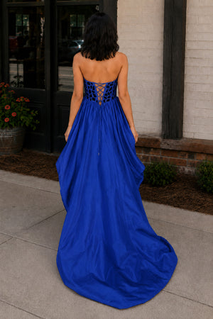 Royal Blue Sparkly Sweetheart Mirror High-Low Homecoming Dress | KISSPROM