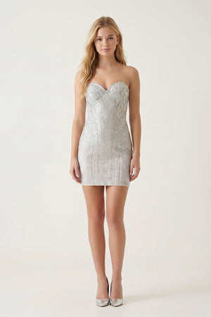 Silver Sparkly Sweetheart Sheath Homecoming Dress With Beading - KissProm