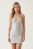 Silver Sparkly Sweetheart Sheath Homecoming Dress With Beading - KissProm