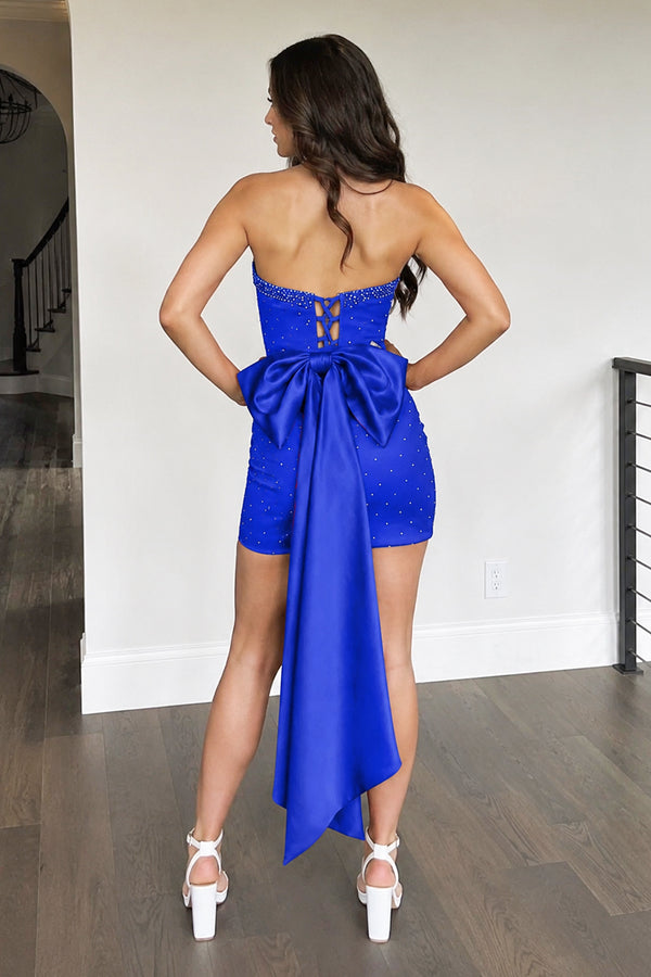 Royal Blue Strapless Beaded Sheath Short Prom Dresses Homecoming Dress | KISSPROM