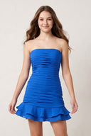 Royal Blue Strapless Bodycon Spandex Ruffles Short Homecoming Dresses | KISSPROM