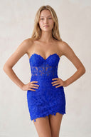 Royal Blue Sweetheart Lace Corset Tight Homecoming Dress | KISSPROM