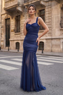Royal Blue Sweetheart Mermaid Tulle Pleated Long Party Dress | KISSPROM