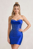 Royal Blue Sweetheart Satin Sheath Corset Homecoming Dress With Rhinestones | KISSPROM