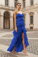 Pink Strapless Sheath Chiffon Ruffled Long Prom Dresses – Prom Dress by KissProm | Available at KissProm