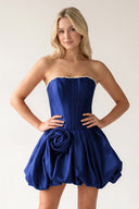 Royal Blue A-Line Bubble Hem Satin Strapless Corset Homecoming Dress – Homecoming Dress by KissProm | Available at KissProm