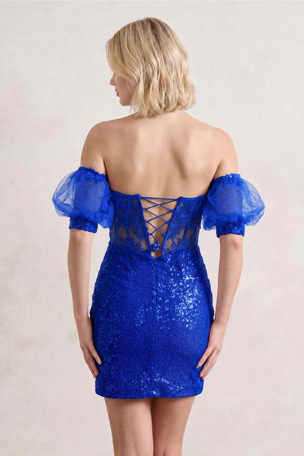 Bodycon Sparkly Sequin Strapless Short Homecoming Dress with Split - Kissprom