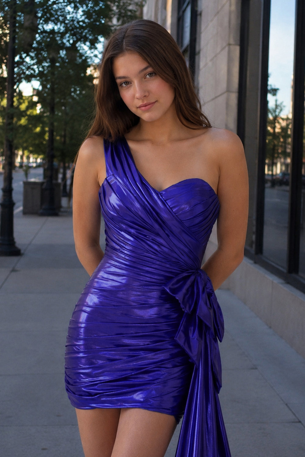 Royal Blue One-Shoulder Ruched Homecoming Dress - KISSPROM
