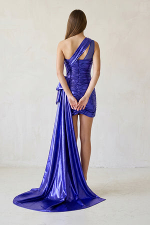 Royal Blue One-Shoulder Ruched Homecoming Dress - KISSPROM