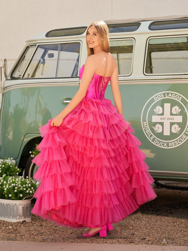 Rozara | Fuchsia A-Line Sweetheart Keyhole Tiered Tulle Long Prom Dresses main image 1